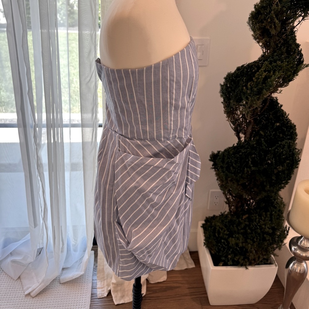Malene Birger Blue and White Strapless Striped Dress - Size 40 - Picture 7 of 12